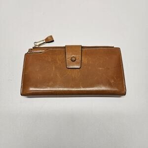 Vtg Mid-Century ARTISAN Custom Crafted Ginger Tan Leather Bifold Wallet 4 x 7.5